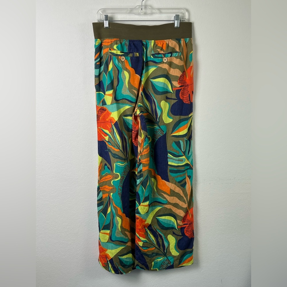 Soft Surroundings High Rise Wide Leg Tropical Floral Linen Elastic Waist Pant - Picture 2 of 15